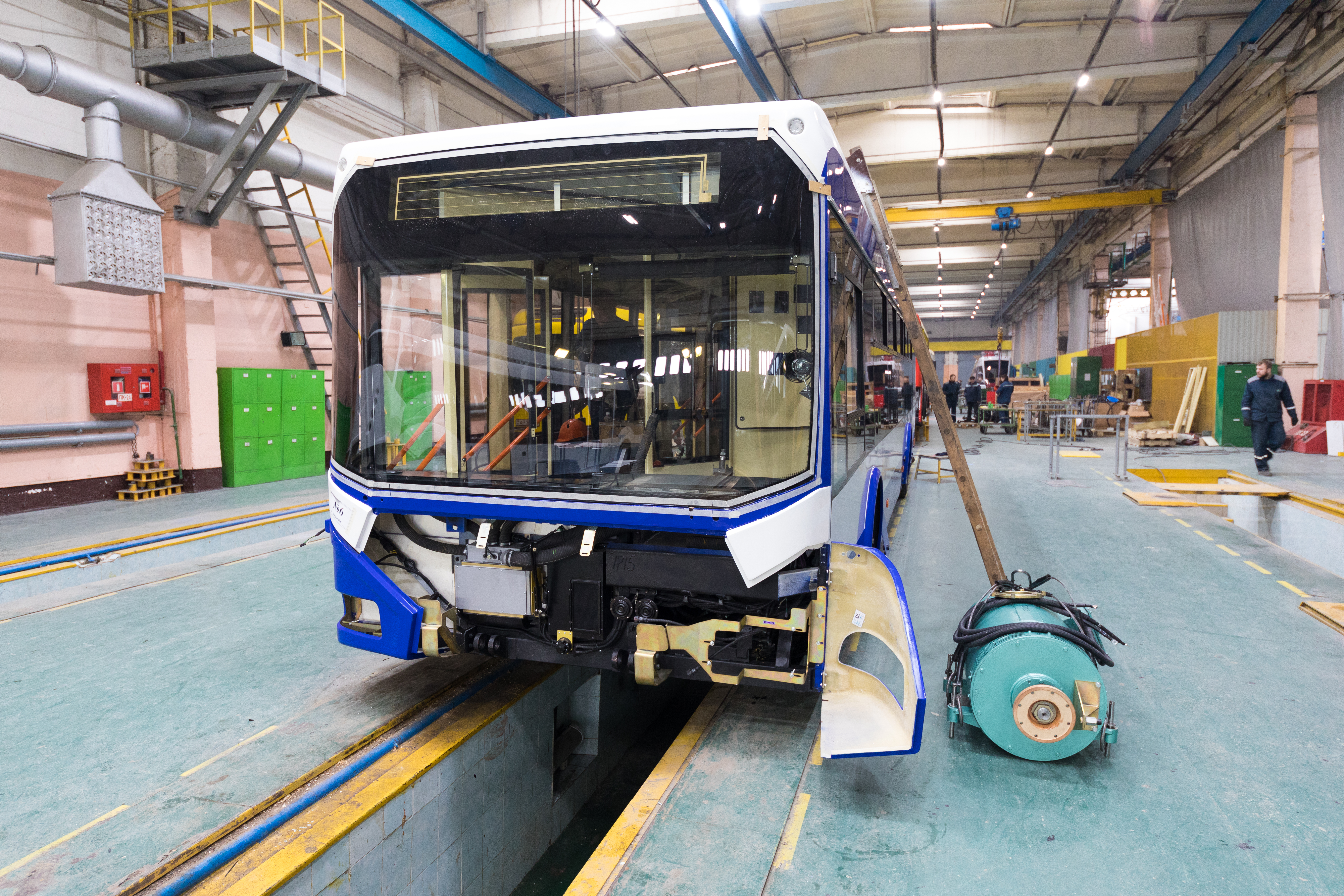 minsk, belarus february 22, 2018: trolleybus production line
